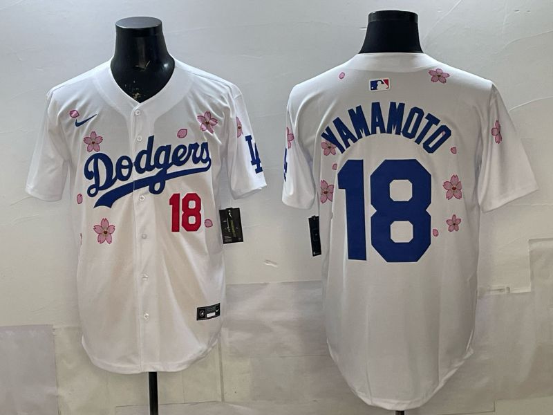 Men Los Angeles Dodgers #18 Yamamoto White Sakura Edition 2026 Nike MLB Jersey 001